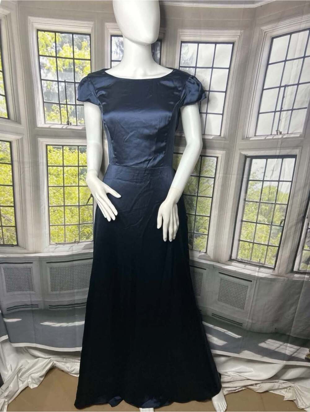 Lulus “Celebration of Romance” Navy Blue Satin Tie-Back Maxi Dress